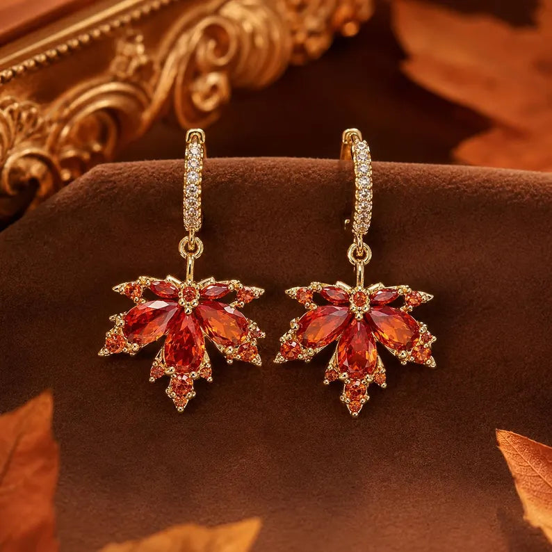Red Crystal Maple Leaf Jewelry Set