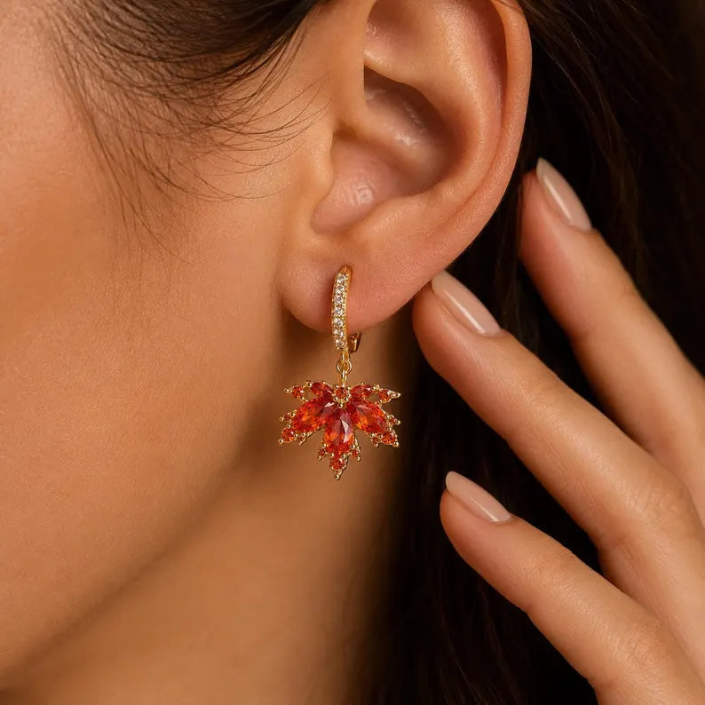 Red Crystal Maple Leaf Jewelry Set