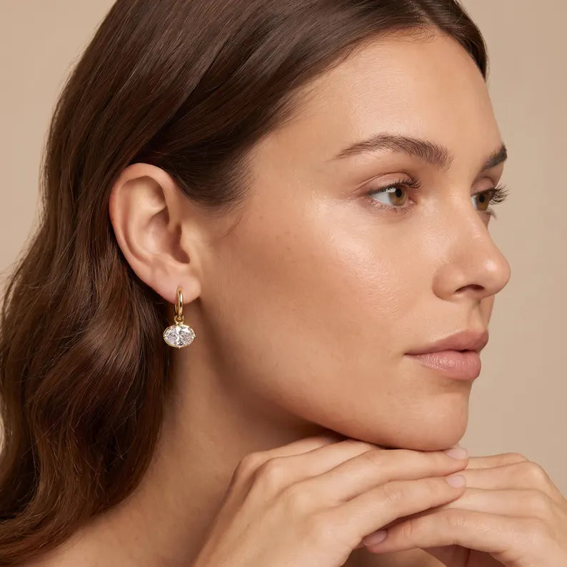 Oval Zircon Hoop Earrings
