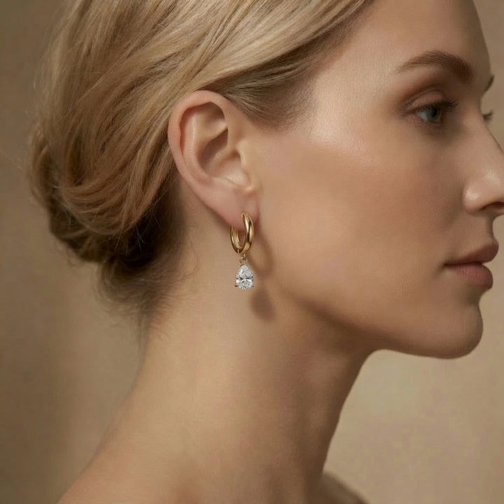 Teardrop Zircon Hoop Earrings