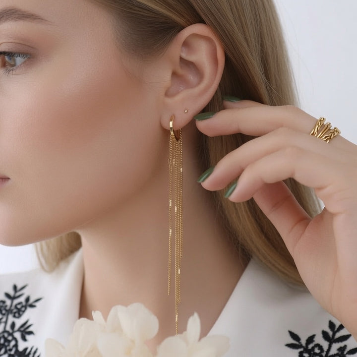 Long Chain Tassel Hoop Earrings