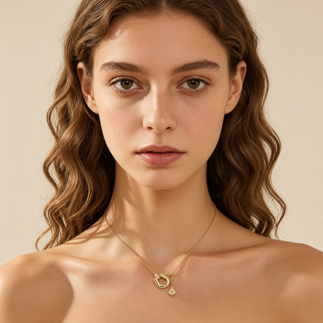Fortuna Gold Horseshoe Initial Necklace