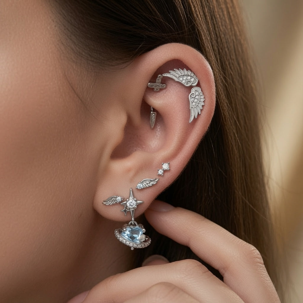 Zircon Angel Wing Stud Earrings