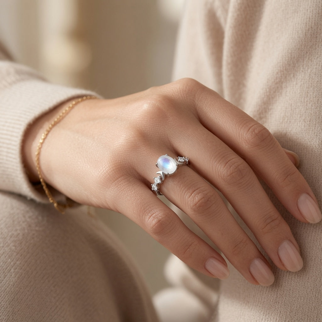 Dreamy Opal Crescent Ring