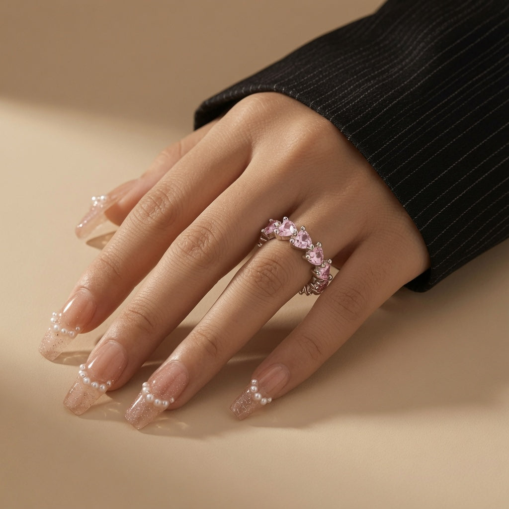 Pink Heart Crystal Band Ring