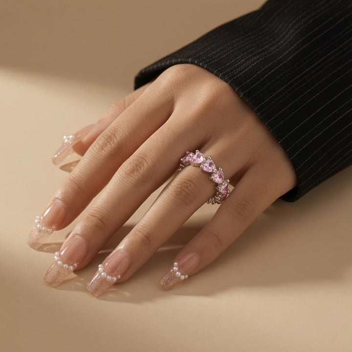 Pink Heart Crystal Band Ring