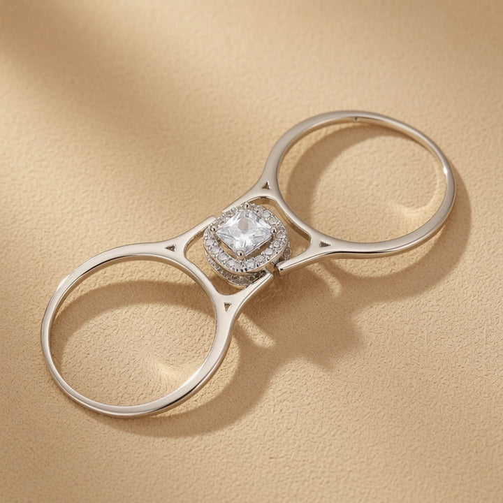 Reversible Double Loop Zircon Ring