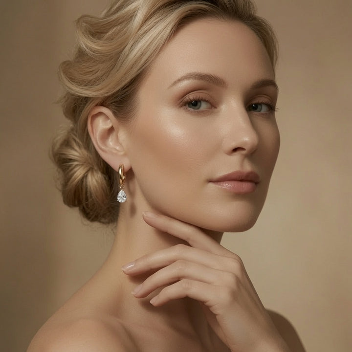 Teardrop Zircon Hoop Earrings