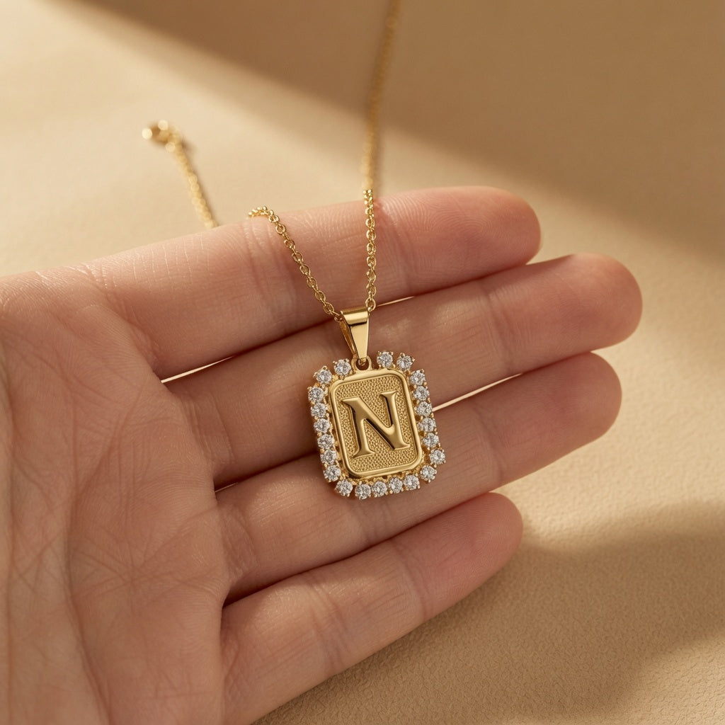 Gold Paperclip Initial Necklace