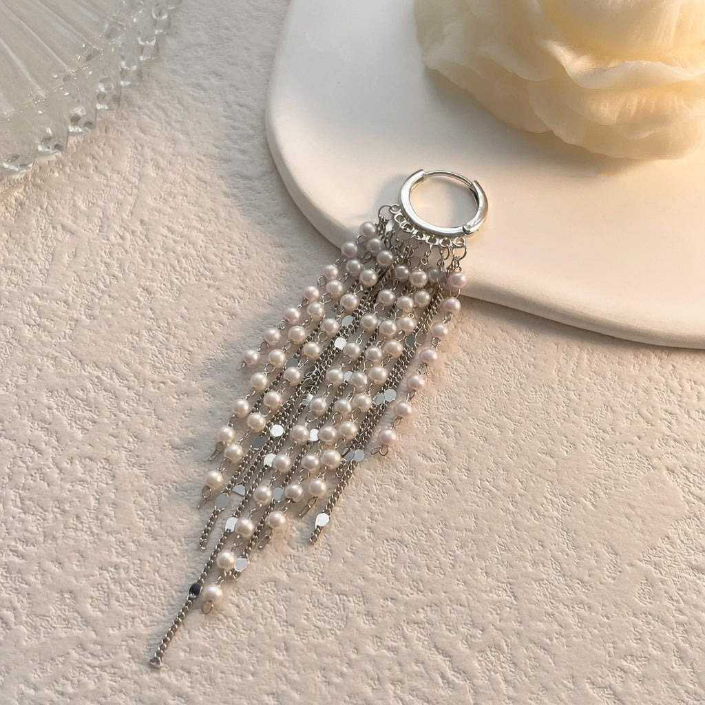 Pearl Tassel Hoop Earrings
