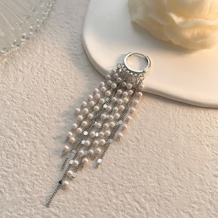 Pearl Tassel Hoop Earrings