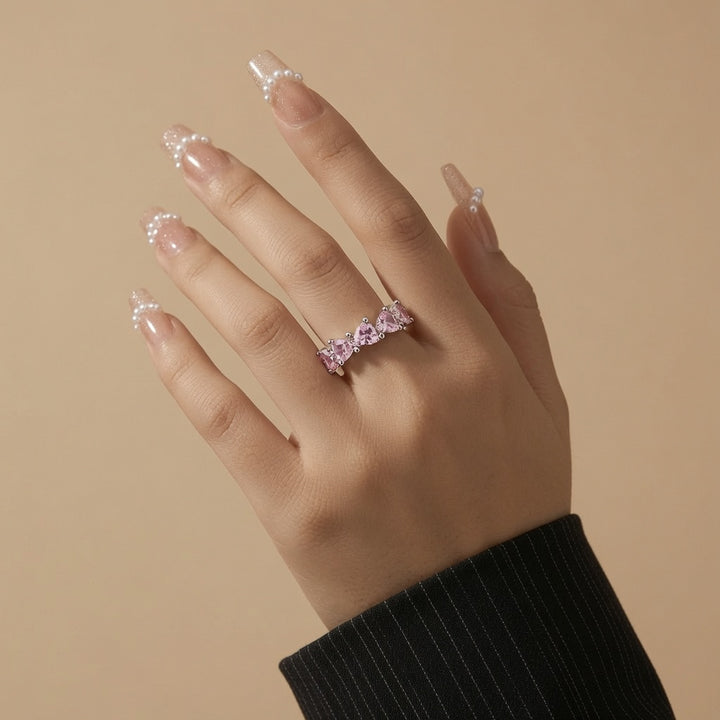 Pink Heart Crystal Band Ring
