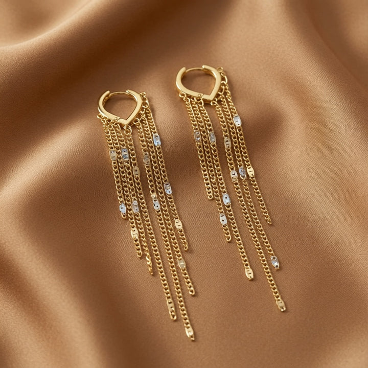 Long Chain Tassel Hoop Earrings