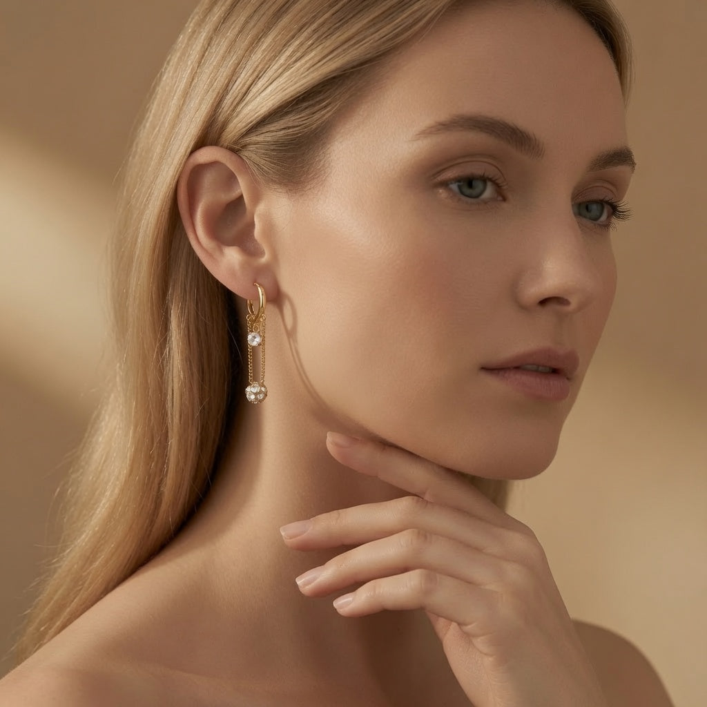 Crystal Chain Drop Hoop Earrings