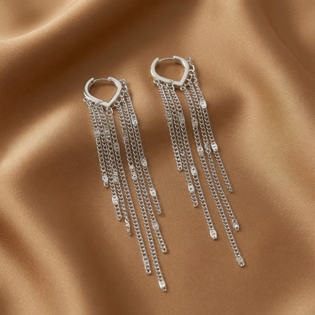 Long Chain Tassel Hoop Earrings