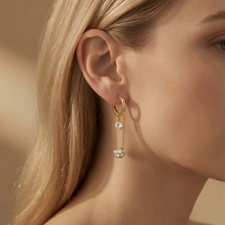 Crystal Chain Drop Hoop Earrings