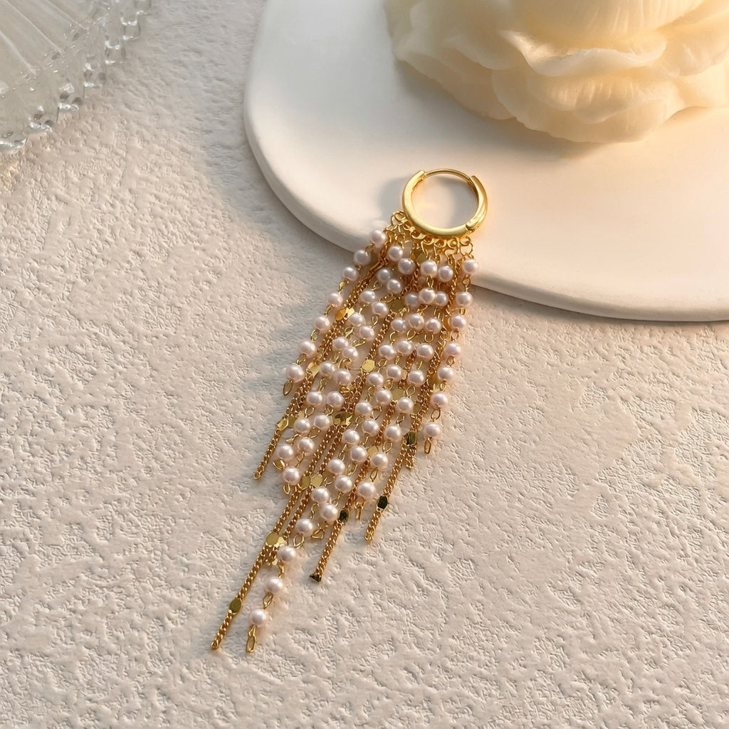 Pearl Tassel Hoop Earrings