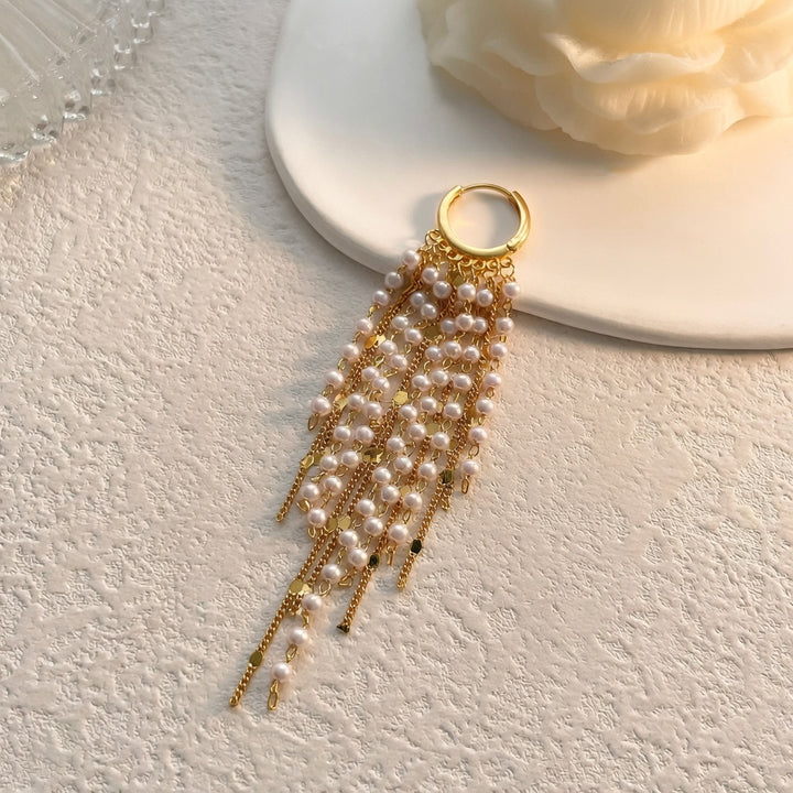 Pearl Tassel Hoop Earrings