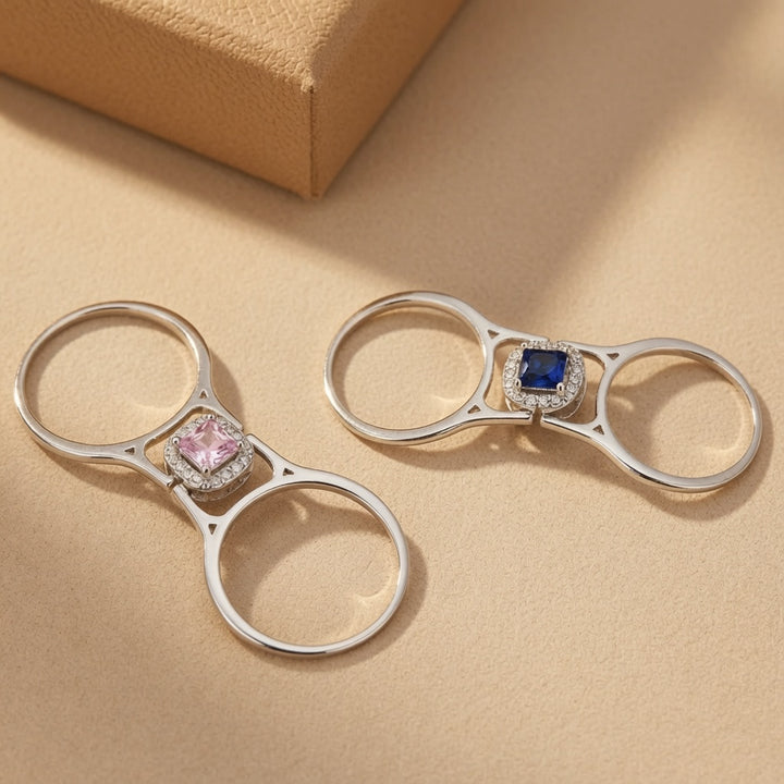 Reversible Double Loop Zircon Ring