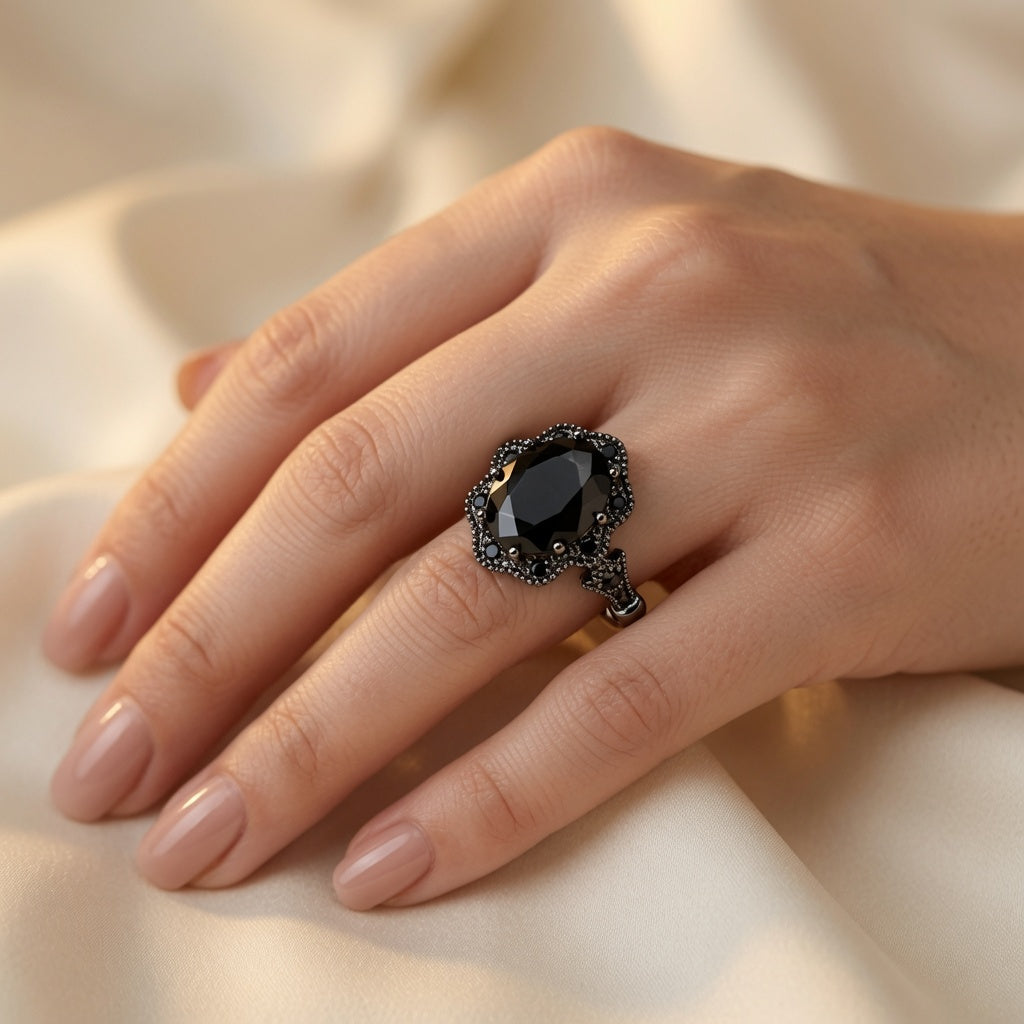 Vintage Obsidian Halo Ring