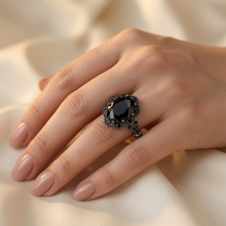 Vintage Obsidian Halo Ring
