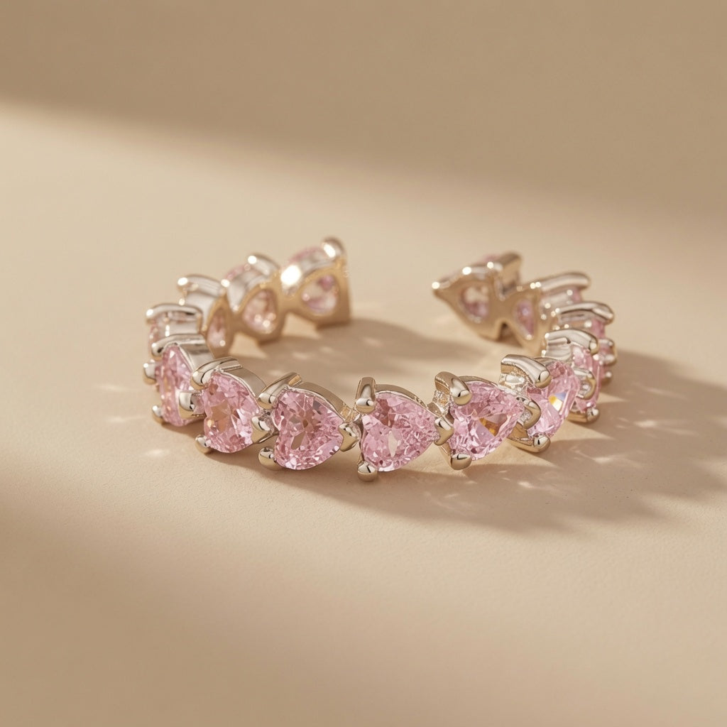 Pink Heart Crystal Band Ring