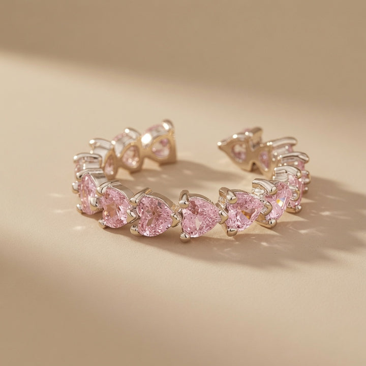 Pink Heart Crystal Band Ring