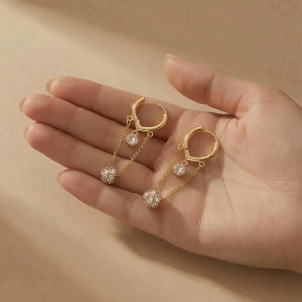 Crystal Chain Drop Hoop Earrings