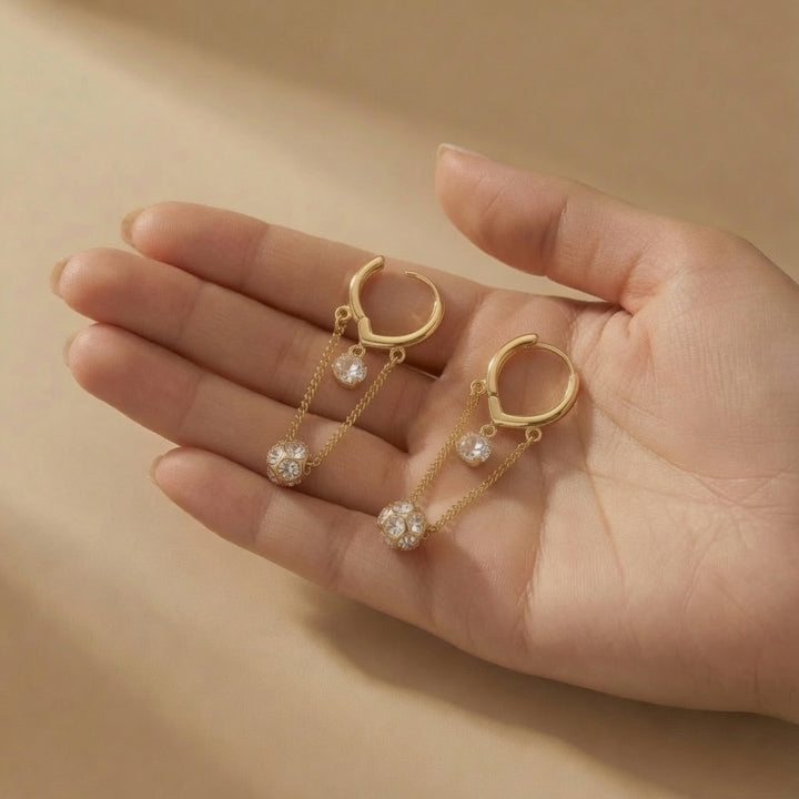 Crystal Chain Drop Hoop Earrings