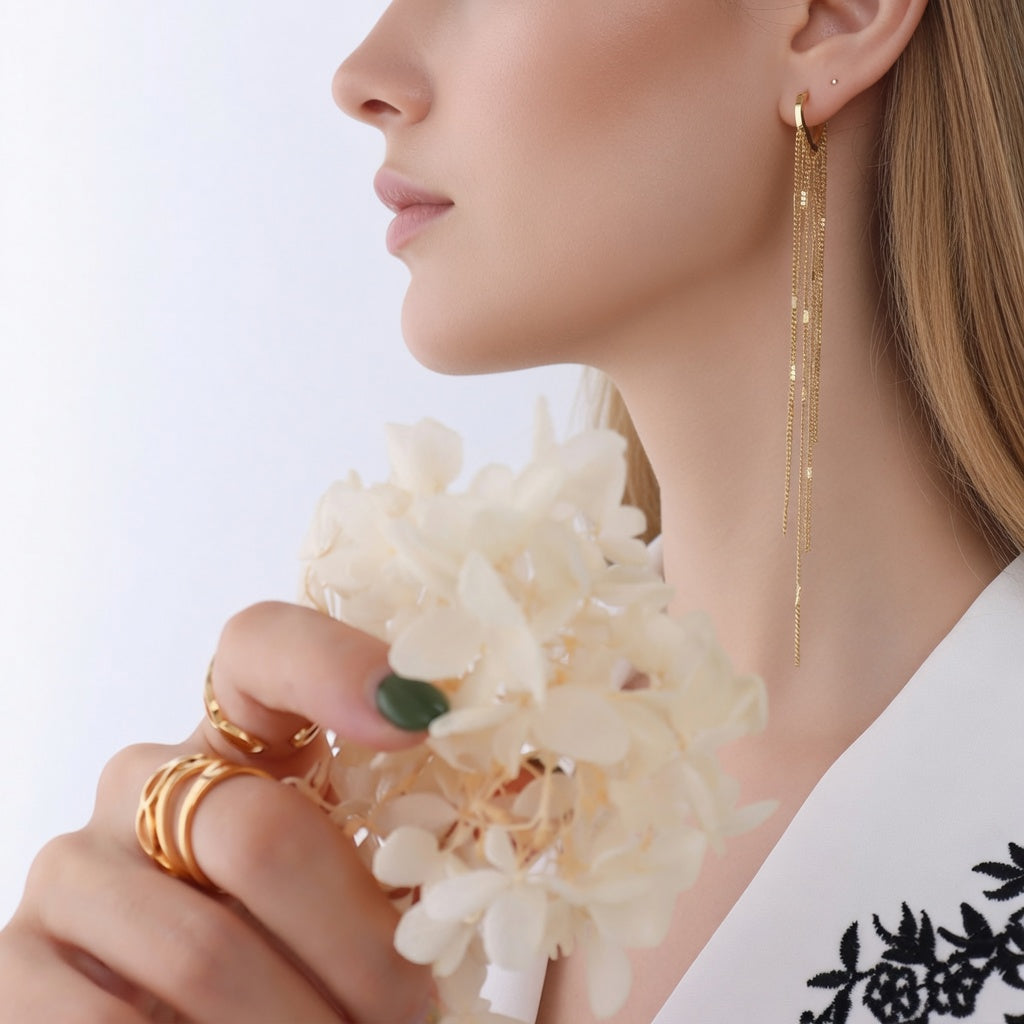 Long Chain Tassel Hoop Earrings