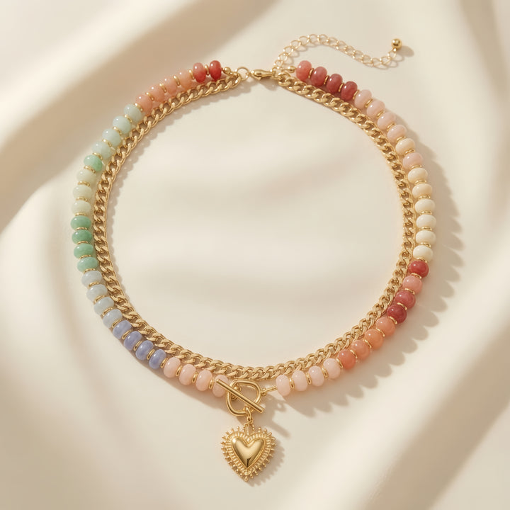 Colorful Beaded Heart Pendant Necklace