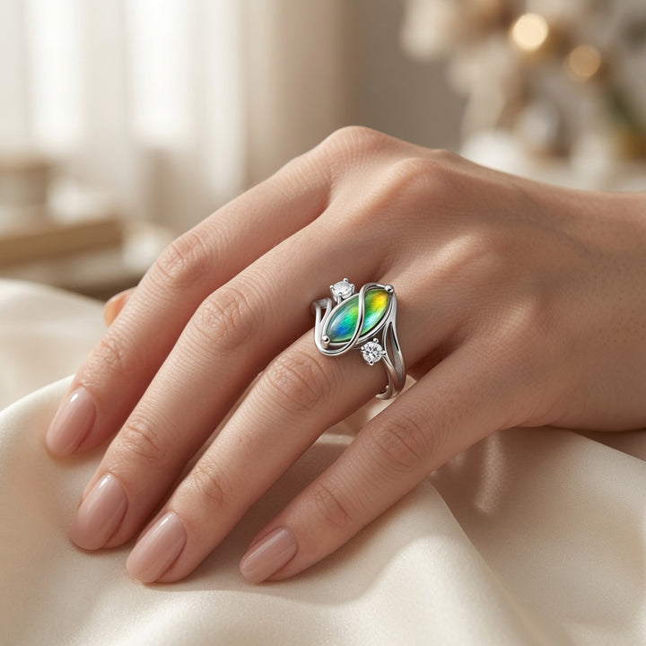Blue Opal Leaf Ring
