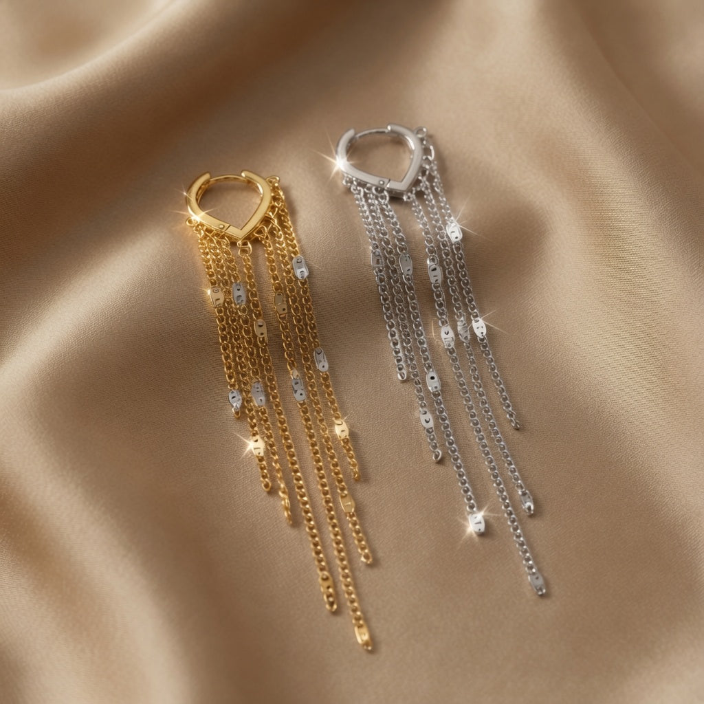 Long Chain Tassel Hoop Earrings