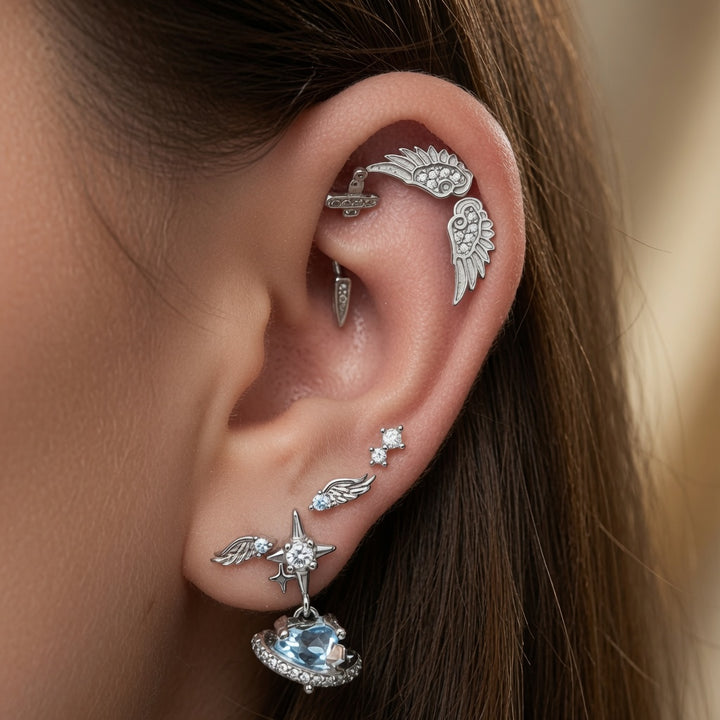 Zircon Angel Wing Stud Earrings