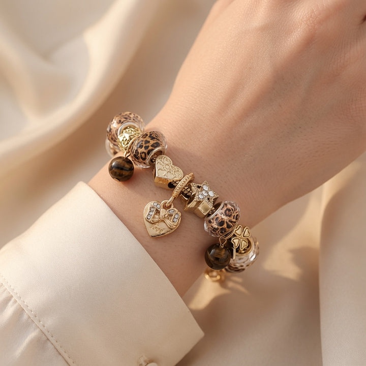 Leopard Print Natural Stone Charm Bracelet