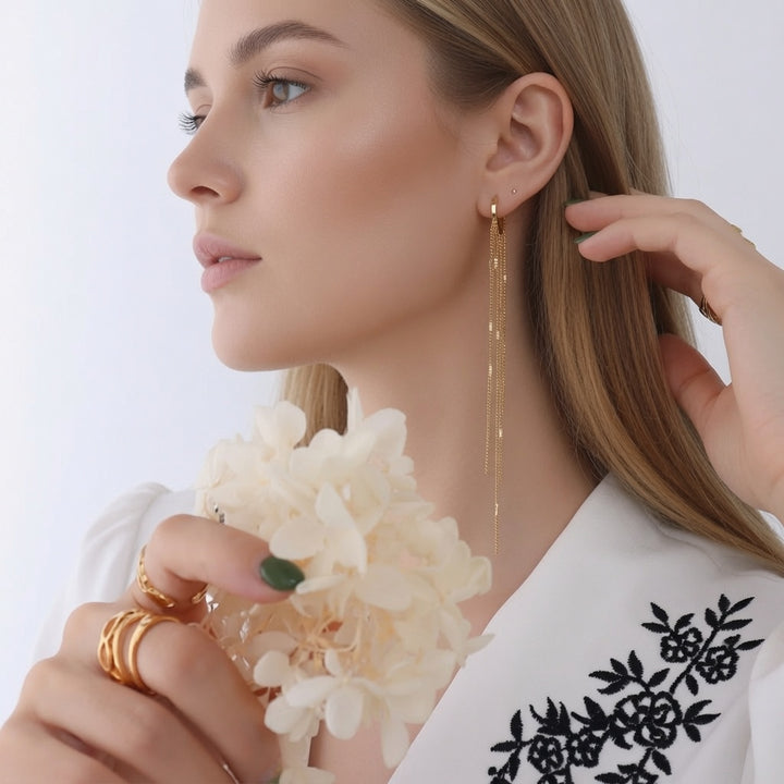 Long Chain Tassel Hoop Earrings