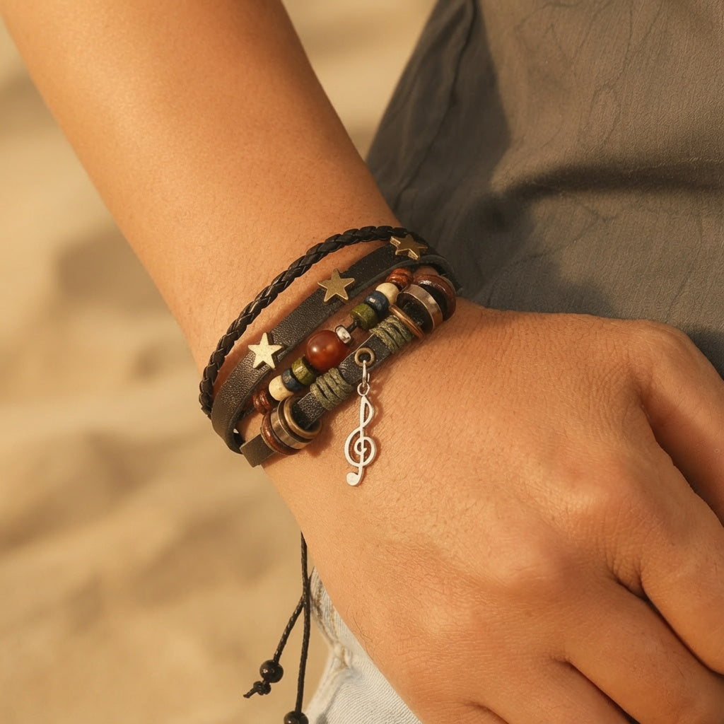 Boho Tribal Leather Bracelet