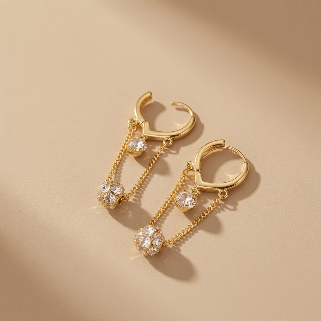 Crystal Chain Drop Hoop Earrings