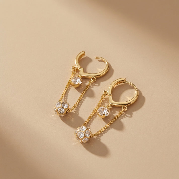 Crystal Chain Drop Hoop Earrings