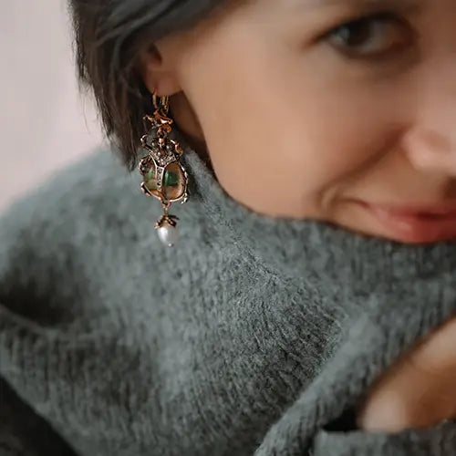 Vintage Beetle Pearl Drop Earrings
