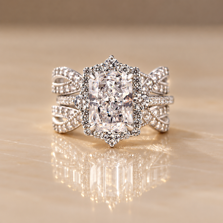 Cushion-Cut Halo Bridal Ring Set