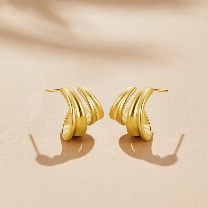 Gold Sculptural Twist Hoop Earrings